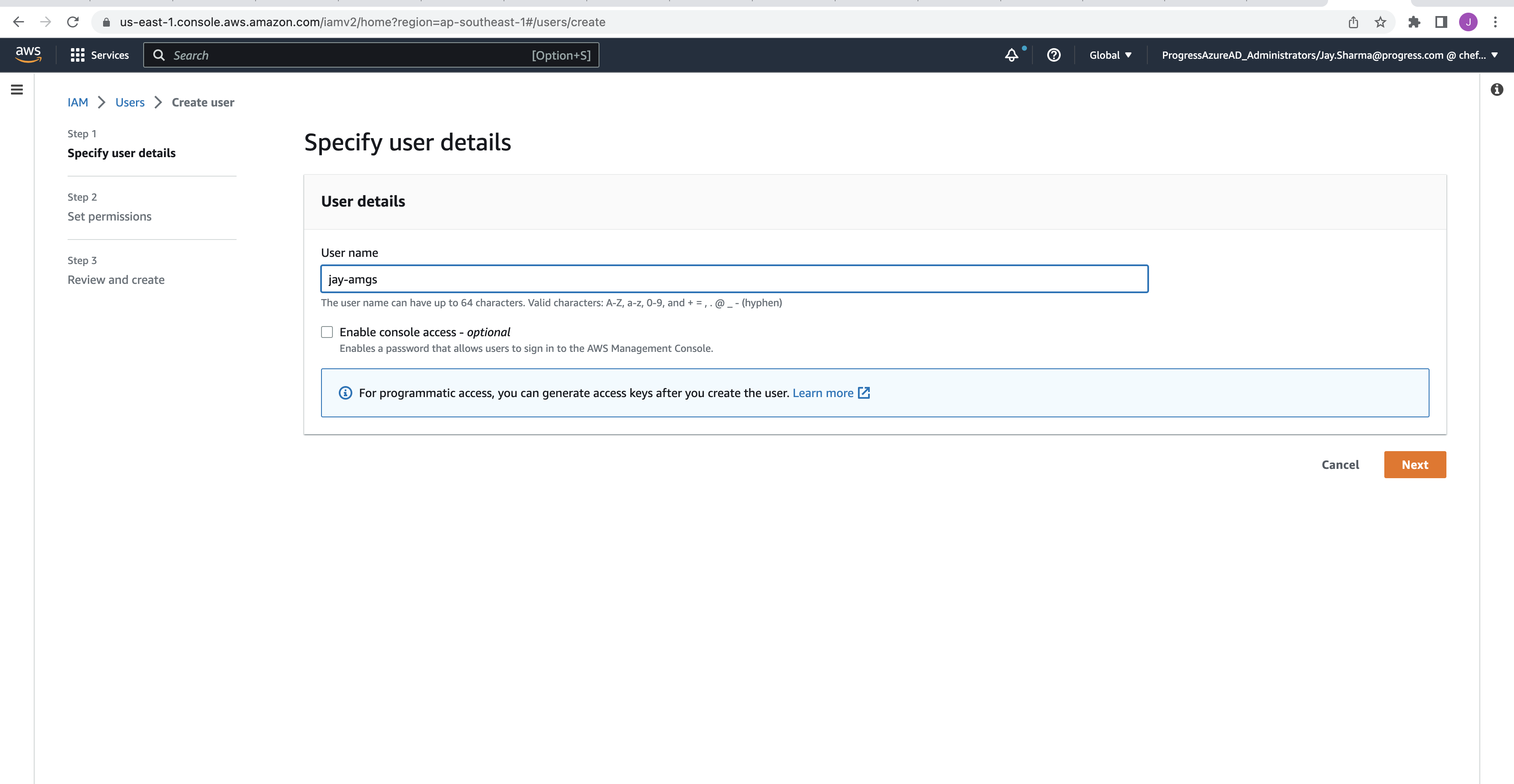 AWS IAM User - Create Access Key